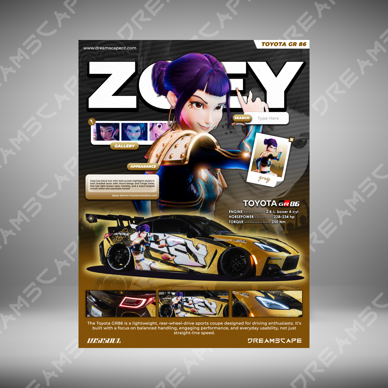 Zoey (Kpop Demon Hunters) x GR86 Poster Print (8.5" x 11")