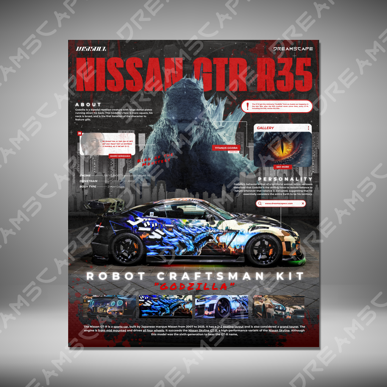 Godzilla x GTR R35 Poster Print (8.5" x 11")