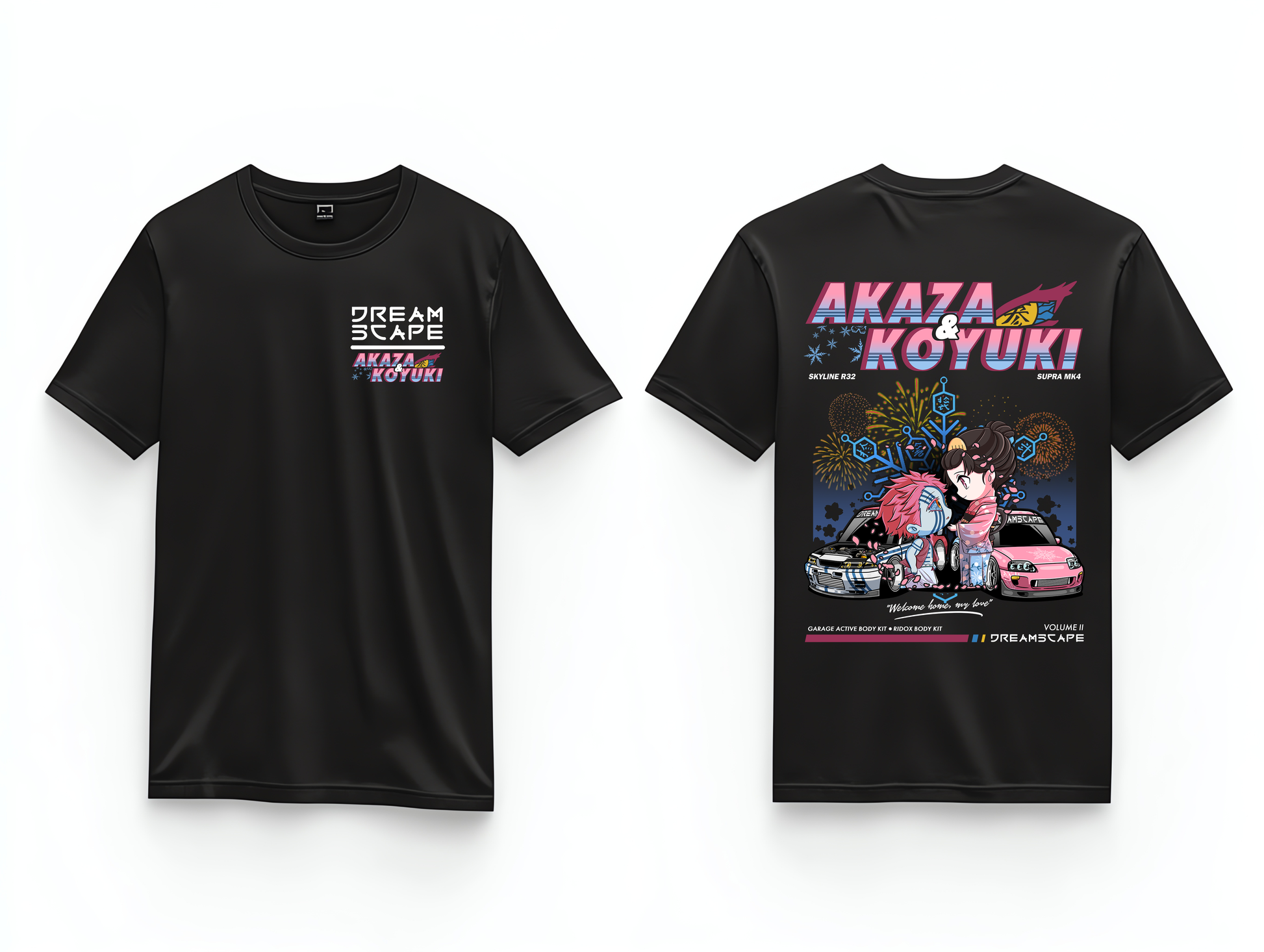 Akaza and Koyuki T-shirt with R32 GTR and MK4 Supra